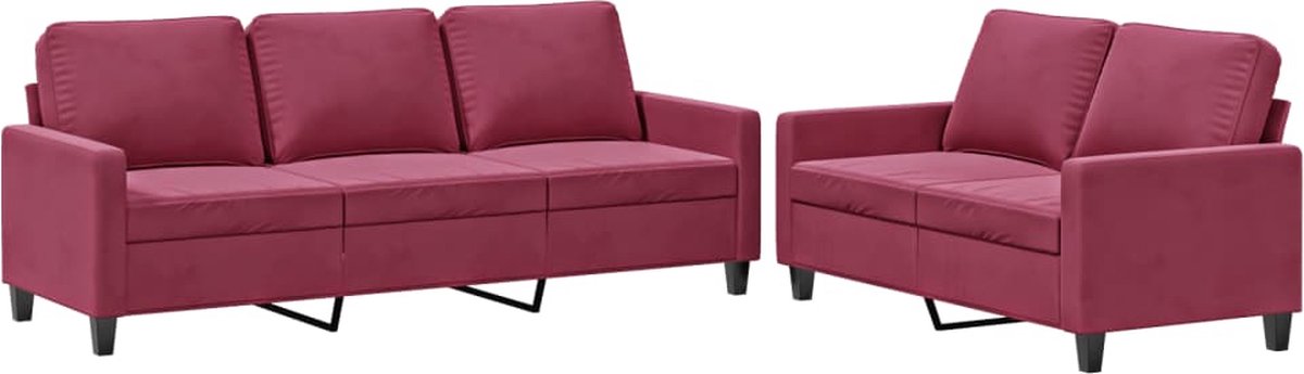 vidaXL - 2-delige - Loungeset - met - kussens - fluweel - wijnrood