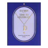 Gouden ketting met D-letter hanger op Lucardi 'Time to Celebrate' kaart, van premium roestvrij staal.