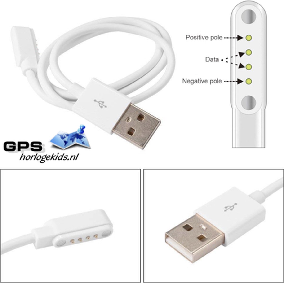 GPSHorlogeKids© - GPS horloge kind laadkabel - smartwatch voor kinderen - magnetic charge 4G (4-pins)