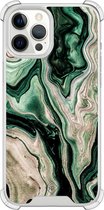 Casimoda® hoesje - Geschikt voor iPhone 12 Pro Max - Groen marmer / Marble - Shockproof case - Extra sterk - TPU/polycarbonaat - Groen, Transparant