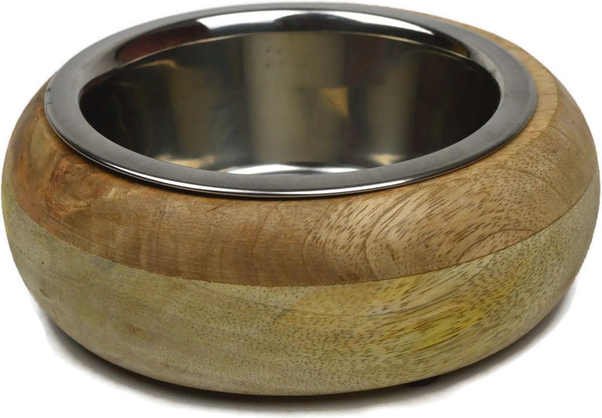 Croci Houten Voer & Drinkbak 370ml - hout en edelstaal - uitneembare binnenkom - antislip.