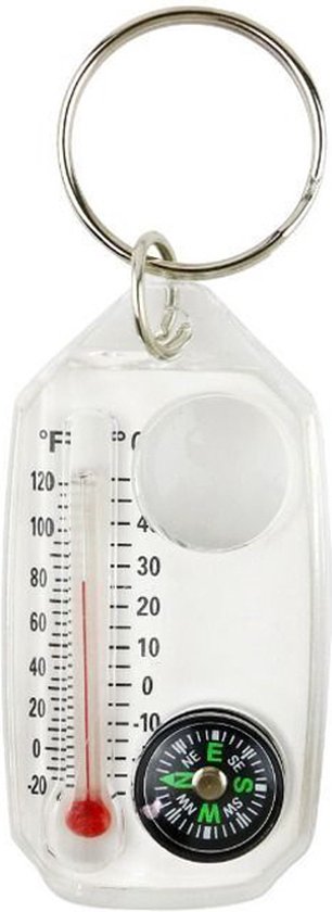 Sleutelhanger Met Loep, Kompas & Thermometer in 1 I 3 Functies I Survival Multitool I Extra Sterk I Temperatuurmeter I Kompas I Loep I