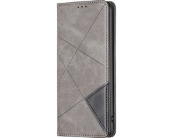 Mobigear Telefoonhoesje geschikt voor Google Pixel 8 Hoesje | Mobigear Rhombus Slim Bookcase | Pasjeshouder voor 2 Pasjes | Telefoonhoesje voor Pinpas / OV Kaart / Rijbewijs - Grijs