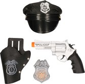 Casquette/casquette de policier de costume de carnaval - noir - avec pistolet/badge - enfants - accessoires