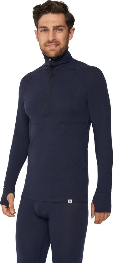 DANISH ENDURANCE Thermoshirt met Rits voor Heren- van Merinowol- Donker Marineblauw- XL