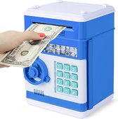 Kluis Spaarpot - Met code - Elektrische spaarpot - Blauw - Spaarpot voor jongens en meisjes - Geschikt voor Euromunten en biljetten - Geldautomaat