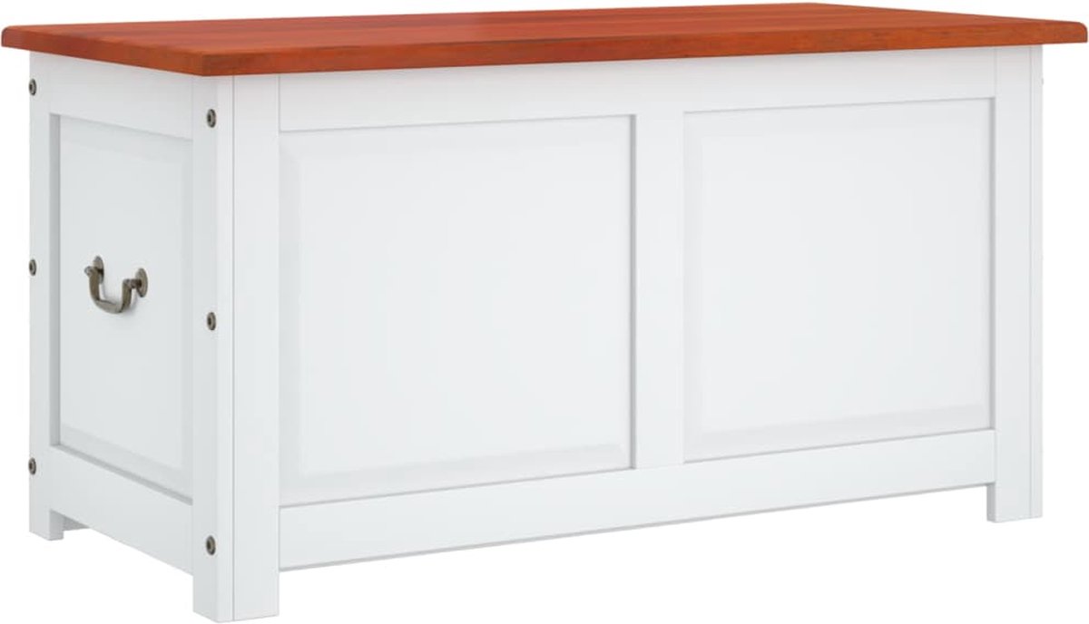 vidaXL - Opbergkist - met - deksel - massief - acaciahout - bruin - en - wit