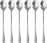 Intirilife Set van 6 lepels van roestvrij staal in Zilver - Lengte 19 cm - Ijslepel met lange steel, dessertlepel voor koffie Latte Macchiato, longdrinks, ijsthee