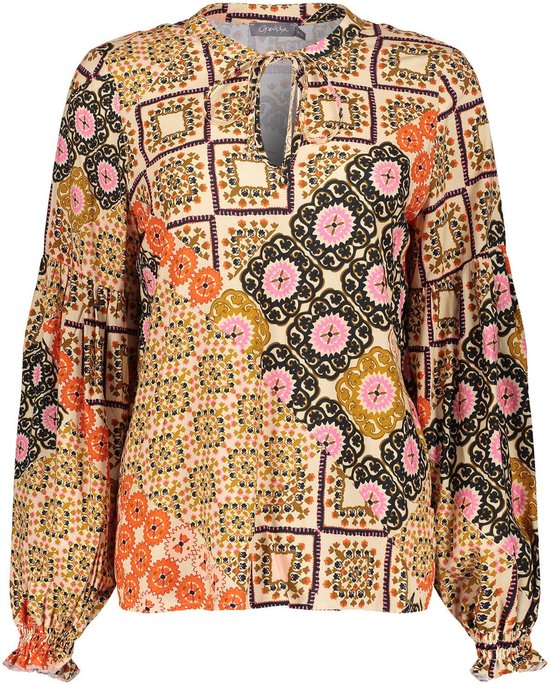 Geisha Blouse Top Met Etnic Print 43248 20 Sand/coral/fuchsia Dames Maat - S