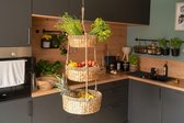 Fruitmand hangend, grote XXL etagère met 3 manden van waterhyacint - fruitrek voor het opbergen van groenten en fruit - hangmand