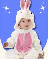 BoefieBoef Konijn Wit Dieren Onesie & Pyjama voor Baby en Dreumes - Kinder Verkleedkleding - Dieren Kostuum Pak - Roze