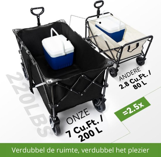 Bolderkar - Inklapbaar - Belastbaar tot 100 kg 200L - Extra Grote Bolderwagen - 92x55x112cm XL - met Regenhoes - Opvouwbaar - 360 Handsvat — afbeelding 3