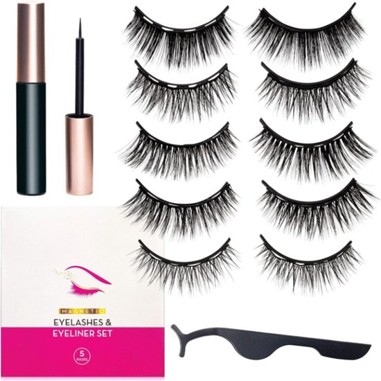 Faux Cils Magnétiques Avec Eyeliner - 5 Paires Réutilisables 3D Naturelles - Noir - Neuf
