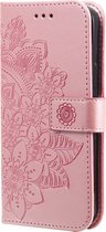 Hoesje geschikt voor Samsung Galaxy A25 - Bookcase - Pasjeshouder - Portemonnee - Bloemenprint - Kunstleer - Rose Goud