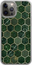 Casimoda® hoesje - Geschikt voor iPhone 12 Pro - Kubus Groen - 2-in-1 case - Schokbestendig - Geometrisch patroon - Verhoogde randen - Groen, Transparant
