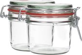 2x Glazen Weckpot 400 ml - Rond & Transparant - Inmaakpotten, Mason Jar, Weckpotten met Deksel, Confituurpotten - Hervulbaar - Glas - 2 Potten