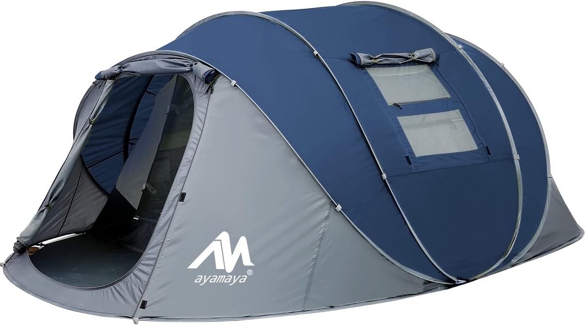 Pop-up tent voor 4-6 personen, waterdicht, 5 ramen, enorme campingtent, dubbelwandig werptent voor 6 personen, met voortent voor outdoor, sport, picknick, wandelen, reizen, strand