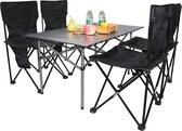 Camping draagbare klaptafels & 4 stuks stoelen set, opvouwbare picknick bijzettafel en stoelen met draagtas opbergtas, zwart
