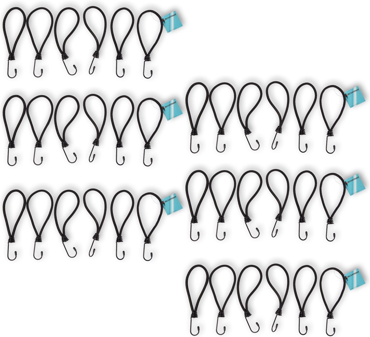 Mini Snelbinders met Haak | Set van 6 Spanelastiek – 6 Stuks in elke Set | Tentspanner 20 cm Length | Zwart Spinhaak