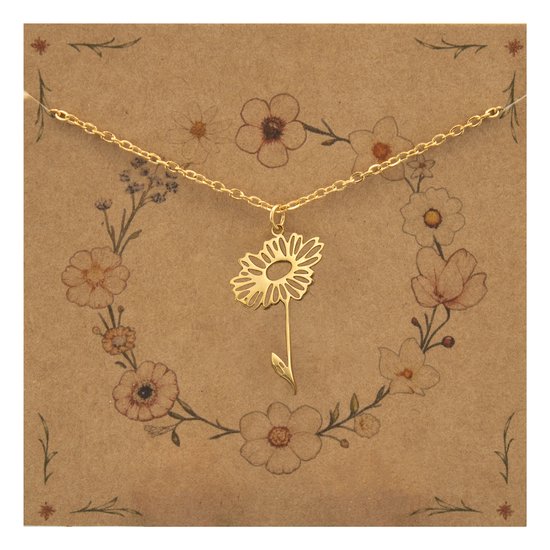 Bixorp Collier Fleur de Naissance Avril / Marguerite - Acier Inoxydable Doré - Cadeau Bloem pour Femme & Filles
