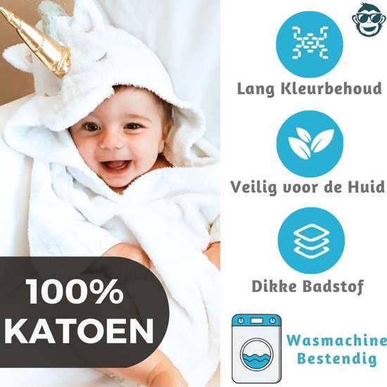 BoefieBoef Eenhoorn Kinder Badjas Baby & Peuter 0-2 Jaar (0-85 cm) - Zacht Katoen Badstof met Dieren Capuchon - Absorberende Ochtendjas Handdoek voor Jongen & Meisje - Zwemles, Carnaval, Verjaardag & Kraamcadeau - Perfect na Bad & Zwemmen - Unicorn van BoefieBoef — afbeelding 2
