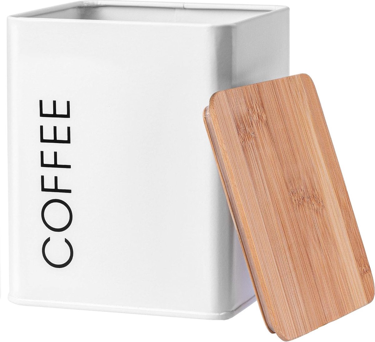 Voorraaddoos met deksel voorraaddoos van staal gepoedercoat opbergdoos bewaardoos container luchtdicht ook voor specerijen cacao (vierkant koffie wit)