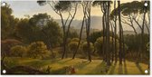 Tuinposter Italiaans landschap met parasoldennen - Schilderij van Hendrik Voogd - 80x40 cm - Wanddecoratie Buiten - Tuinposter - Tuindoek - Schuttingposter - Tuinschilderij