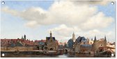 Tuinposter Gezicht op Delft - Schilderij van Johannes Vermeer - 80x40 cm - Wanddecoratie Buiten - Tuinposter - Tuindoek - Schuttingposter - Tuinschilderij