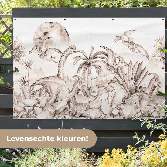 Décoration murale Dino - Enfants - Jungle - Plantes - Kids - 180x120 cm - Poster jardin - Toile jardin - Poster extérieur