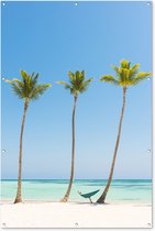 Muurdecoratie Caribisch strand 3 palmbomen - 120x180 cm - Tuinposter - Tuindoek - Buitenposter