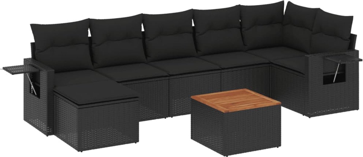 vidaXL 8-delige - Loungeset - met - kussens - poly - rattan - zwart