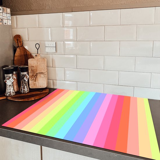 KitchenYeah® Inductie beschermer 77x59 cm - Regenboog - Patronen - Pastel - Kookplaataccessoires - Afdekplaat voor kookplaat - Inductiebeschermer - Inductiemat - Inductieplaat mat