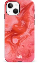 xoxo Wildhearts Marble Red Lips - Double Layer - Hardcase hoesje geschikt voor iPhone 14 hoesje - Rood hoesje - Marmer case geschikt voor iPhone 14 hoesje rood - Shockproof beschermhoes - Rood