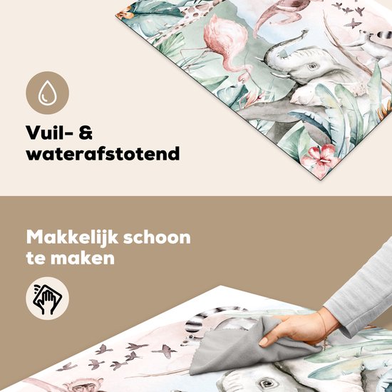 KitchenYeah® Inductie beschermer 76x51.5 cm - Jungle - Dieren - Waterverf - Jongens - Meisjes - Kinderen - Kind - Kookplaataccessoires - Afdekplaat voor kookplaat - Inductiebeschermer - Inductiemat - Inductieplaat mat