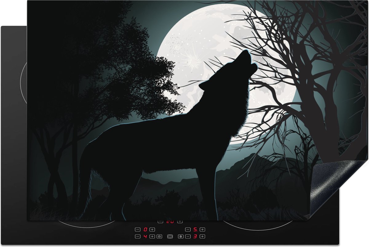 KitchenYeah® Inductie beschermer 81x52 cm - Wolf - Silhouet - Maan - Kookplaataccessoires - Afdekplaat voor kookplaat - Inductiebeschermer - Inductiemat - Inductieplaat mat