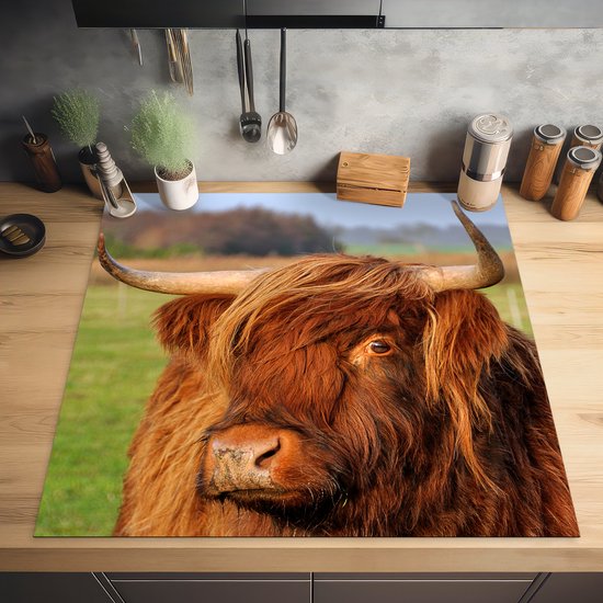 MuchoWow Inductiebeschermer - Inductie mat - Vinyl - Schotse Hooglander - Tong - Neus - 90x52 cm - Inductie beschermer