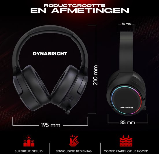DynaBright 2.4GHz Draadloze Gaming Headset - Bluetooth koptelefoon - Multiplatform - Headset PS4/PS5, Nintendo Switch, Xbox One, Xbox Series, PC - DynaBright