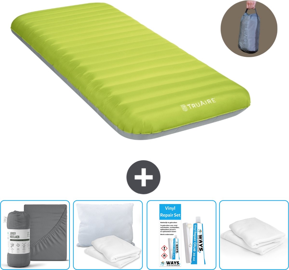 Intex Campingmat - 1-Persoons - 76 x 191 x 17 cm - Groen - Inclusief pomp - Hoeslaken - Kussen - Reparatieset en Kussenbeschermer
