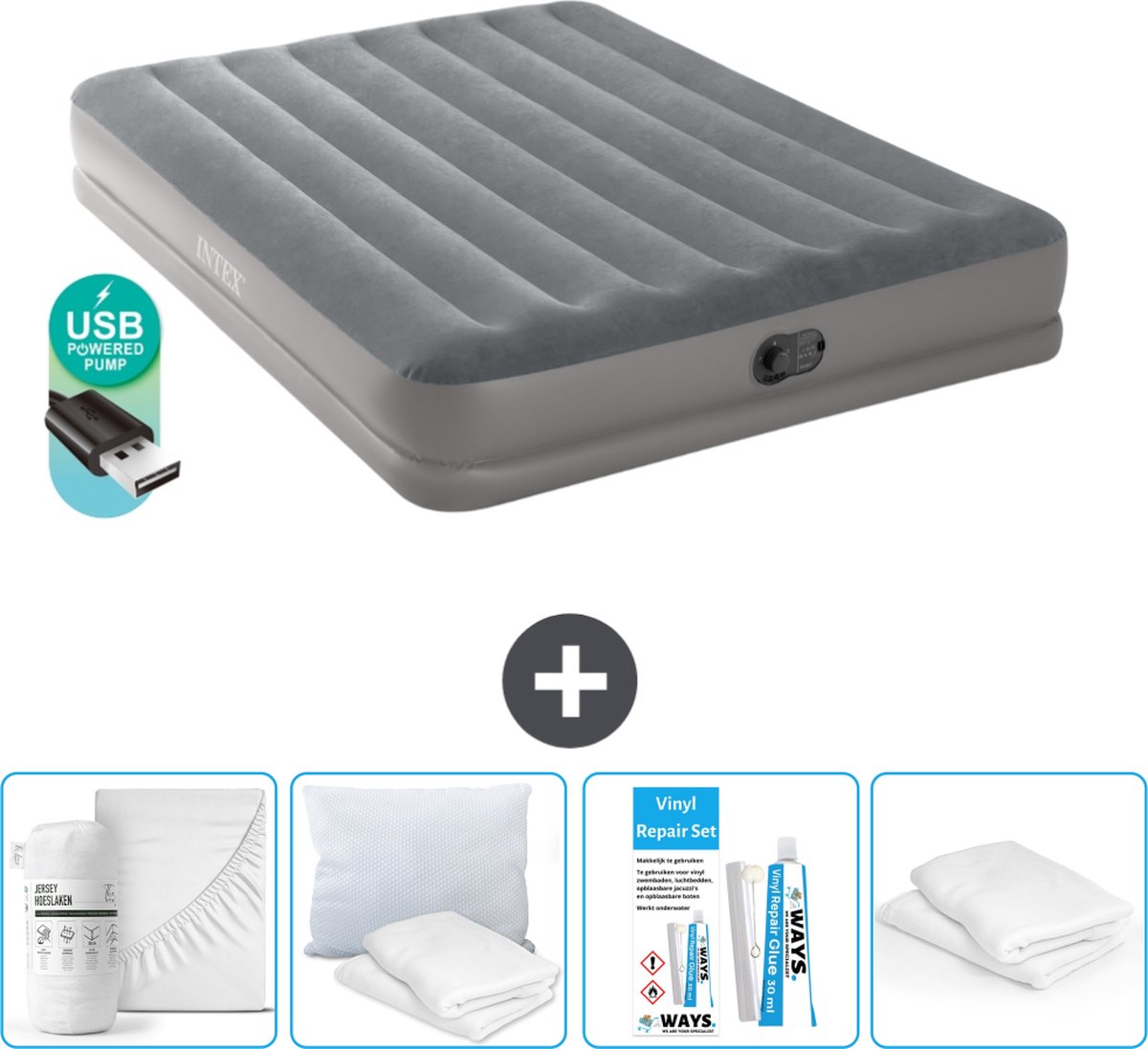 Intex Luchtbed - 2-Persoons - 152 x 203 x 30 cm - Grijs - Inclusief pomp - Accessoires CB15