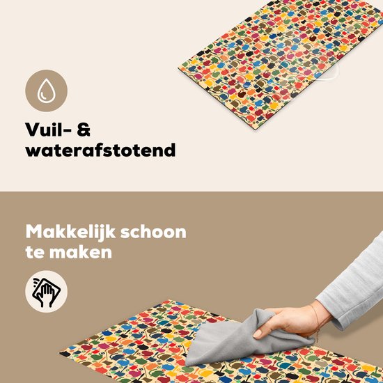 KitchenYeah® Inductie beschermer 30x52 cm - Patronen - Koffie - Theepot - Retro - Kookplaataccessoires - Afdekplaat voor kookplaat - Inductiebeschermer - Inductiemat - Inductieplaat mat