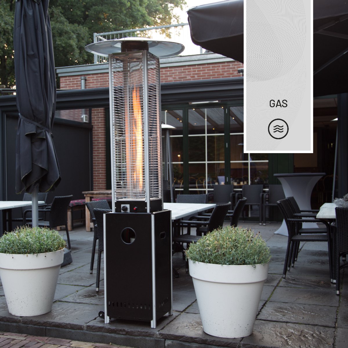 Sunred – Gas flame torch - Gas lijn - Zwart - Staand model - Terrasverwarmer - Gas - 12000 W – Verschillende standen - Elektrische ontsteking - Gas heater - Compleet: incl. gasdrukregelaar & slang – foto 4
