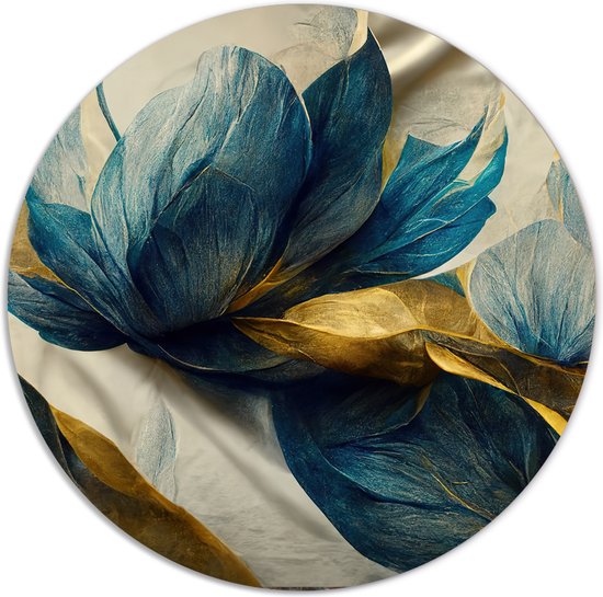 Label2X - Muurcirkel art blauw goud - Ø 100 cm - Dibond - Multicolor - Wandcirkel - Rond Schilderij - Muurdecoratie Cirkel - Wandecoratie rond - Decoratie voor woonkamer of slaapkamer