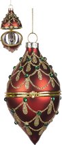 Viv! Christmas Kerstbal - Juwelenbox - glas - rood groen goud - 11cm