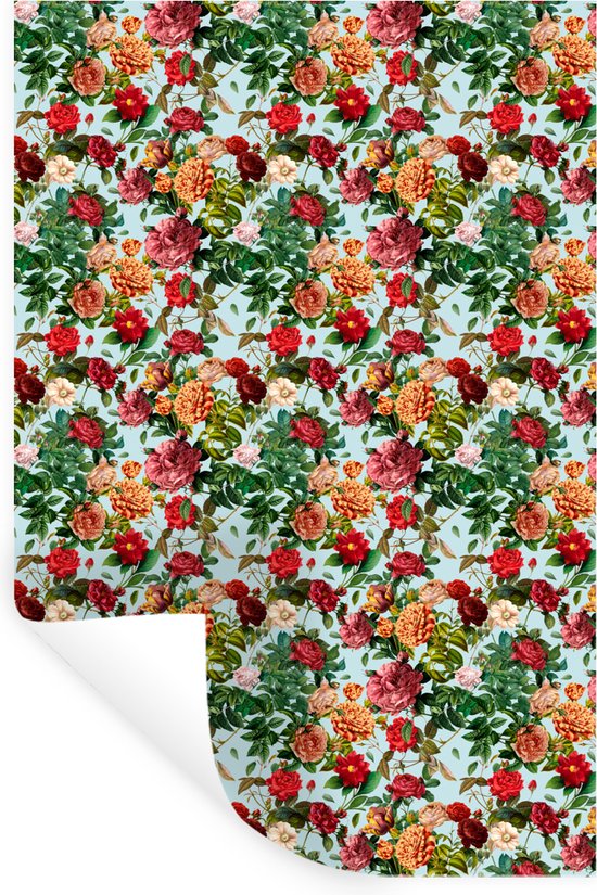 Muurstickers - Sticker Folie - Bloemen - Patronen - Rood - 80x120 cm - Plakfolie - Muurstickers Kinderkamer - Zelfklevend Behang - Zelfklevend behangpapier - Stickerfolie