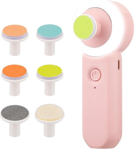Elektrische Nagelvijl Met Lampje - Roze - Baby Nagelverzorging - Veilig en Zacht voor Baby's - Inclusief 6 Diverse Vijl koppen incl. Polijstkop - Waterbesten - ´merkloos´