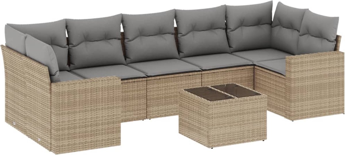 vidaXL 8-delige - Loungeset - met - kussens - poly - rattan - beige