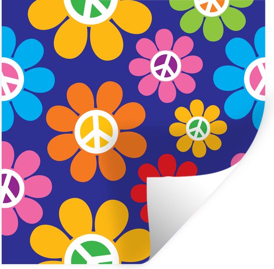 Muurstickers - Sticker Folie - Flower power bloemen vredesteken - 50x50 cm - Plakfolie - Muurstickers Kinderkamer - Zelfklevend Behang - Zelfklevend behangpapier - Stickerfolie