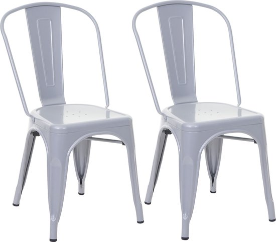 Set van 2 stoelen MCW-A73, bistrostoel stapelstoel, metalen industrieel ontwerp stapelbaar ~ grijs