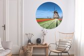 Muurcirkel - Wandcirkel - Muurdecoratie - Schilderij rond - Wanddecoratie - Kunststof - Molen - Tulpen - Nederland - Woonkamer - ⌀ 140 cm
