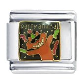 Schakel - Bedel - Party Animal - 9mm - Geschikt voor - Nomination armband - Italiaanse Schakelarmband